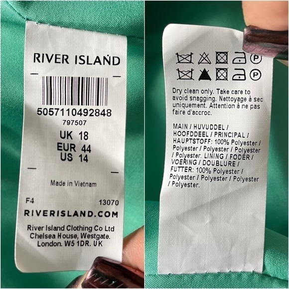 River Island Blazer Double Breasted Gold Button Green Plus Size 14 - Picture 11 of 14